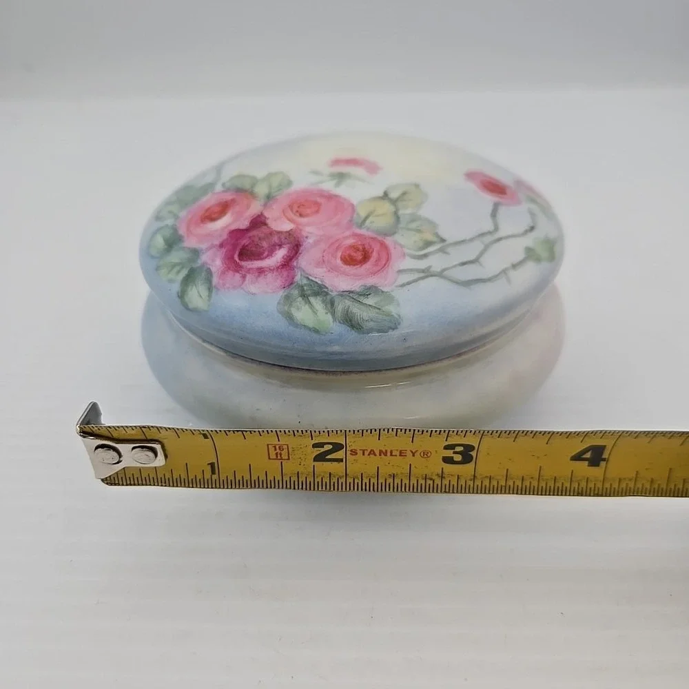 Vintage Austria Floral Flowers Powder Jar Trinket Dish‎ with Lid